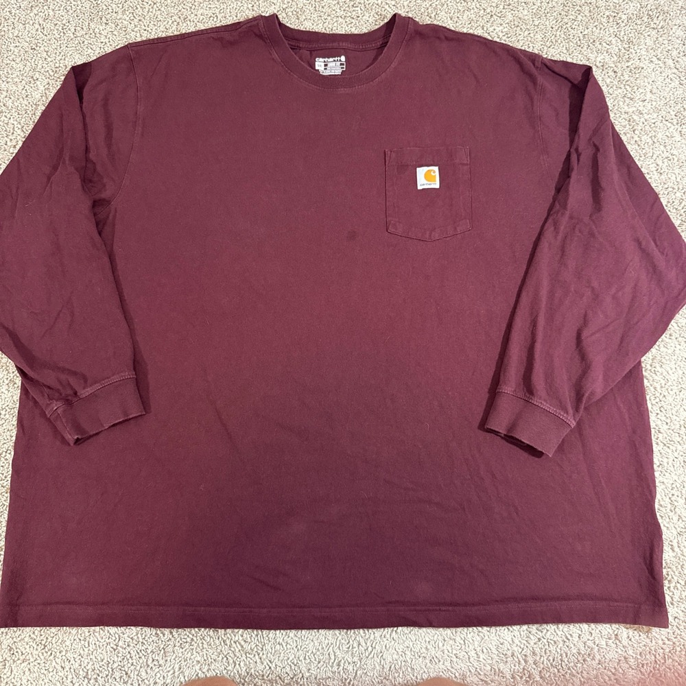 Carhartt Long Sleeve Pocket T-Shirt Mens 5XL Burgundy Good Loose Fit K126 PRT